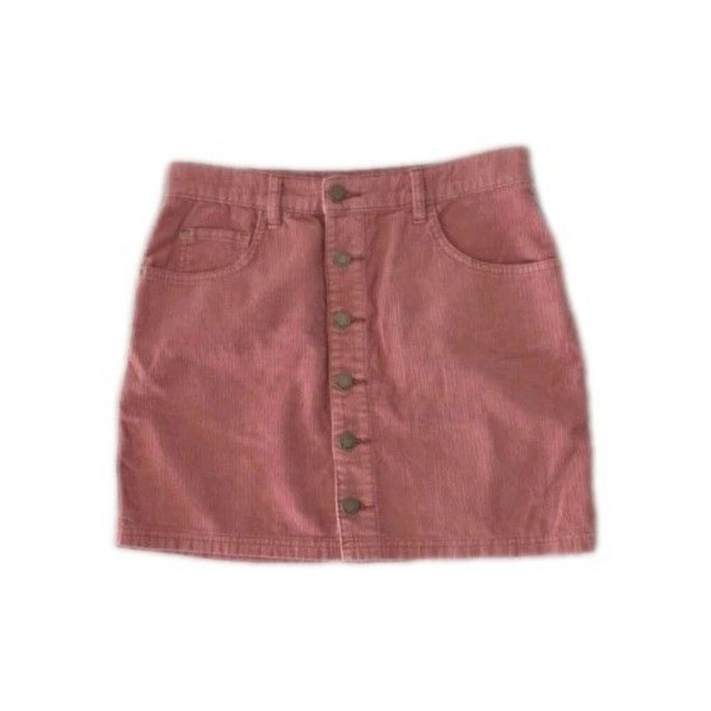 Billabong Womens 28 Short Mini Skirt Corduroy Terracotta Orange Button Up